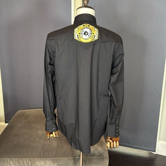 Black Western Dress Shirt Embroidered Patches Snap Buttons Size M NWT - Picture 5 of 13